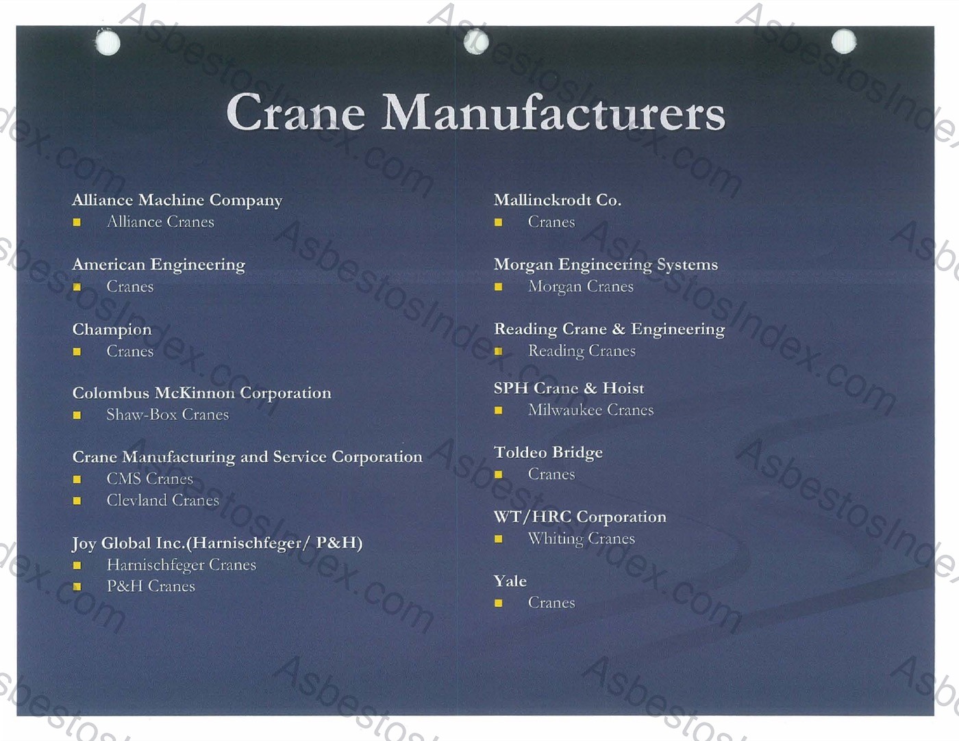 Industrial cranes catalog